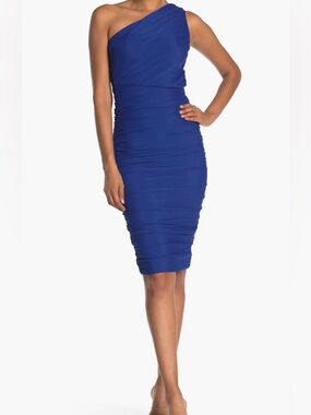 One Shoulder Ruched Bodycon Dress in Royal Blue